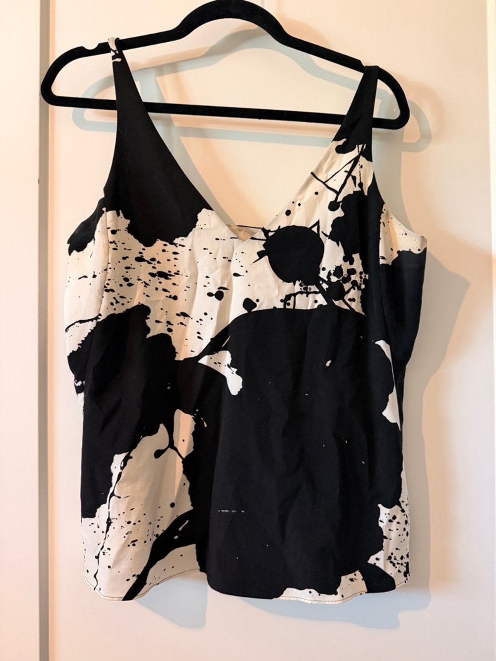 Tibi Black and White Splatter V-Neck Camisole